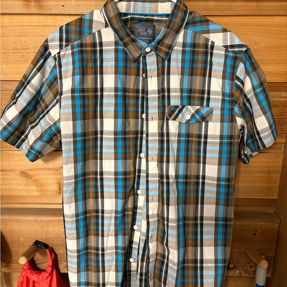 Mountain Hardwear Men's Plaid Short-Sleeve Button-Up Shirt - Blue/White/Brown